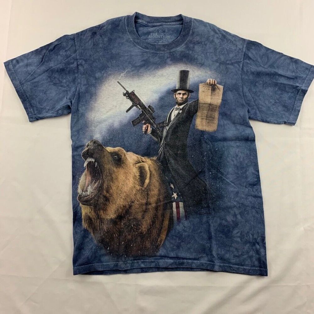 Abe Lincoln American Flag Mens The‎ Mountain Graphic T-Shirt Blue 100% Cotton S